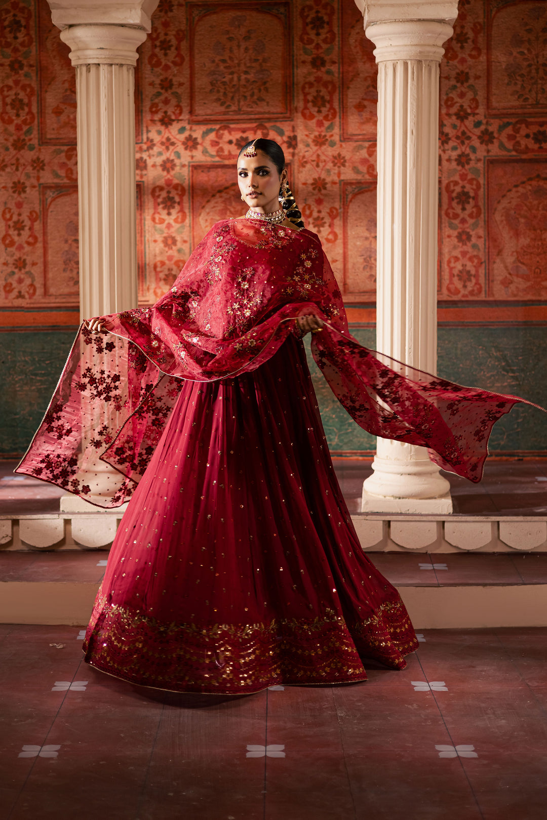  Chaotic Garet 3Pc - Chiffon Wedding Frock BATIKLuxePRET2025  BATIK   S / Maroon / Raw Silk & Crinkle-M / Maroon / Raw Silk & Crinkle-L / Maroon / Raw Silk & Crinkle