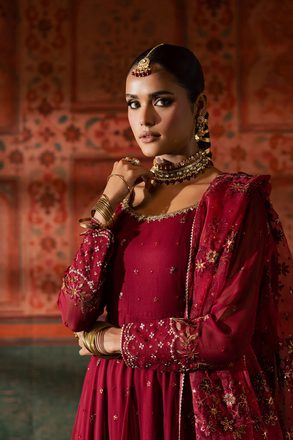  Chaotic Garet 3Pc - Chiffon Wedding Frock BATIKLuxePRET2025  BATIK   S / Maroon / Raw Silk & Crinkle-M / Maroon / Raw Silk & Crinkle-L / Maroon / Raw Silk & Crinkle