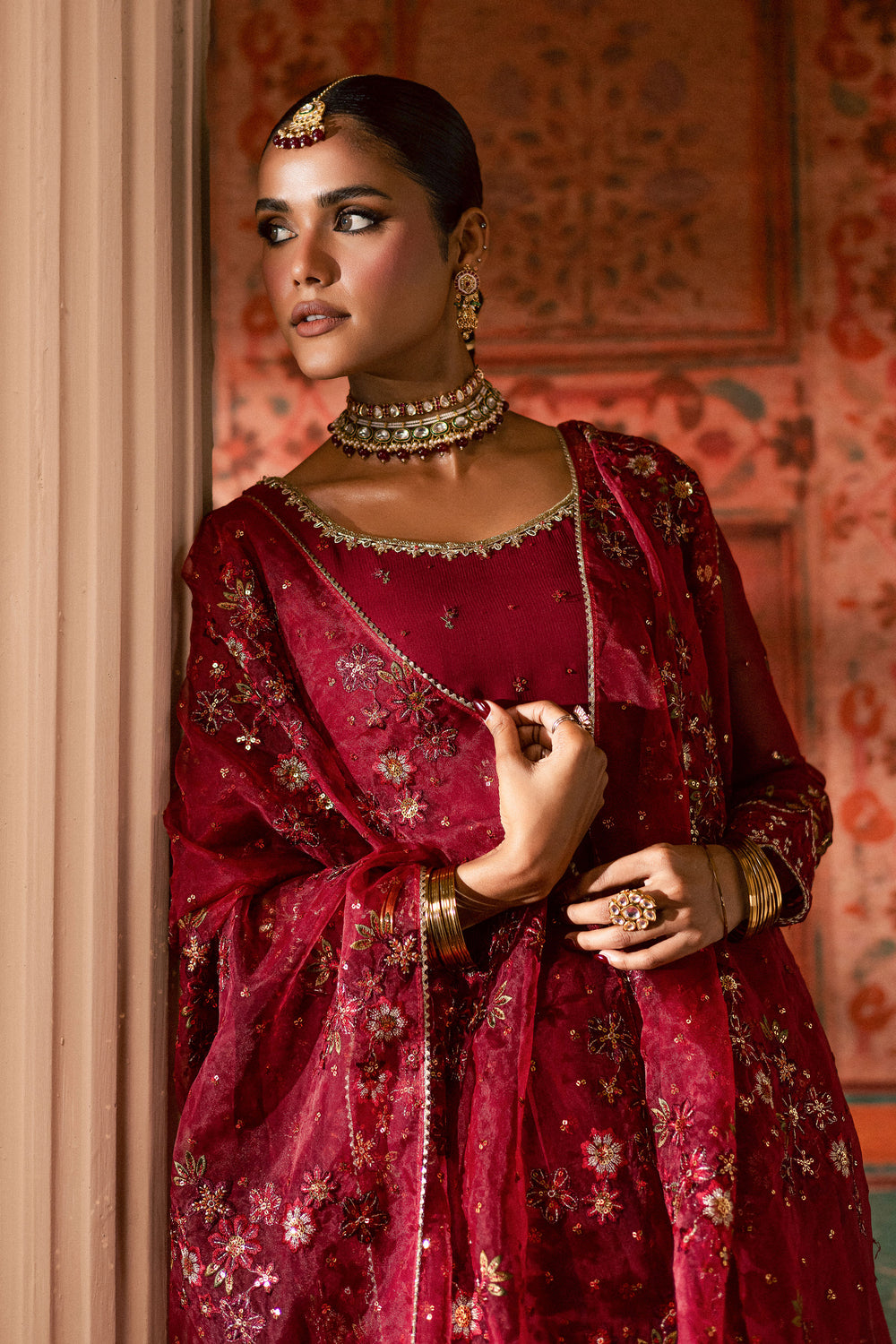  Chaotic Garet 3Pc - Chiffon Wedding Frock BATIKLuxePRET2025  BATIK   S / Maroon / Raw Silk & Crinkle-M / Maroon / Raw Silk & Crinkle-L / Maroon / Raw Silk & Crinkle