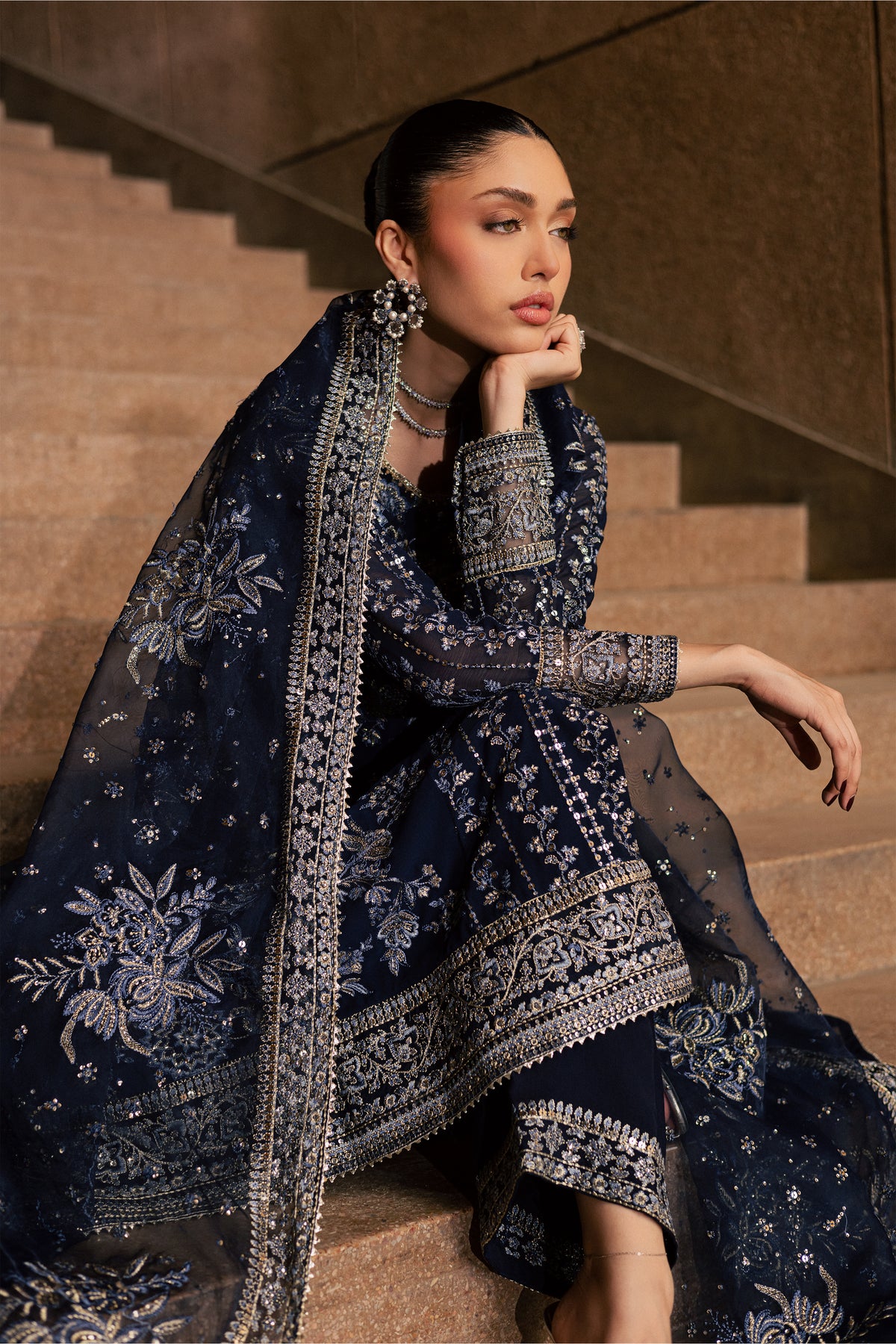 Copper 3Pc - Festive Luxe Pret BATIKLUXOCT26  BATIK   XS / Dark Navy / Crepe Chiffon
