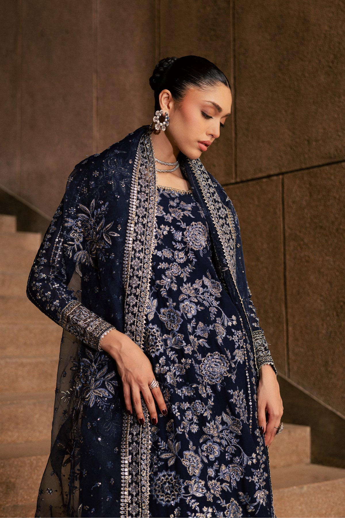 Copper 3Pc - Festive Luxe Pret BATIKLUXOCT26  BATIK   XS / Dark Navy / Crepe Chiffon
