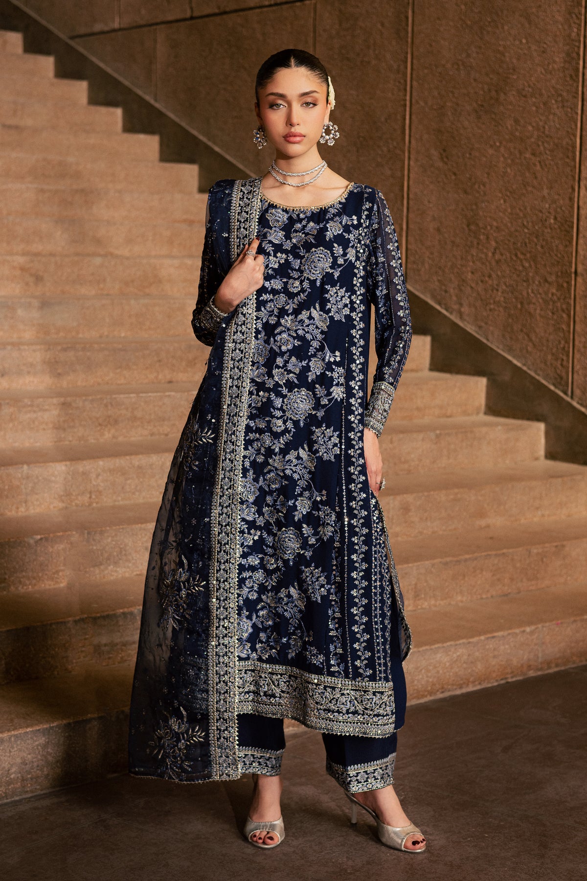 Copper 3Pc - Festive Luxe Pret BATIKLUXOCT26  BATIK   XS / Dark Navy / Crepe Chiffon
