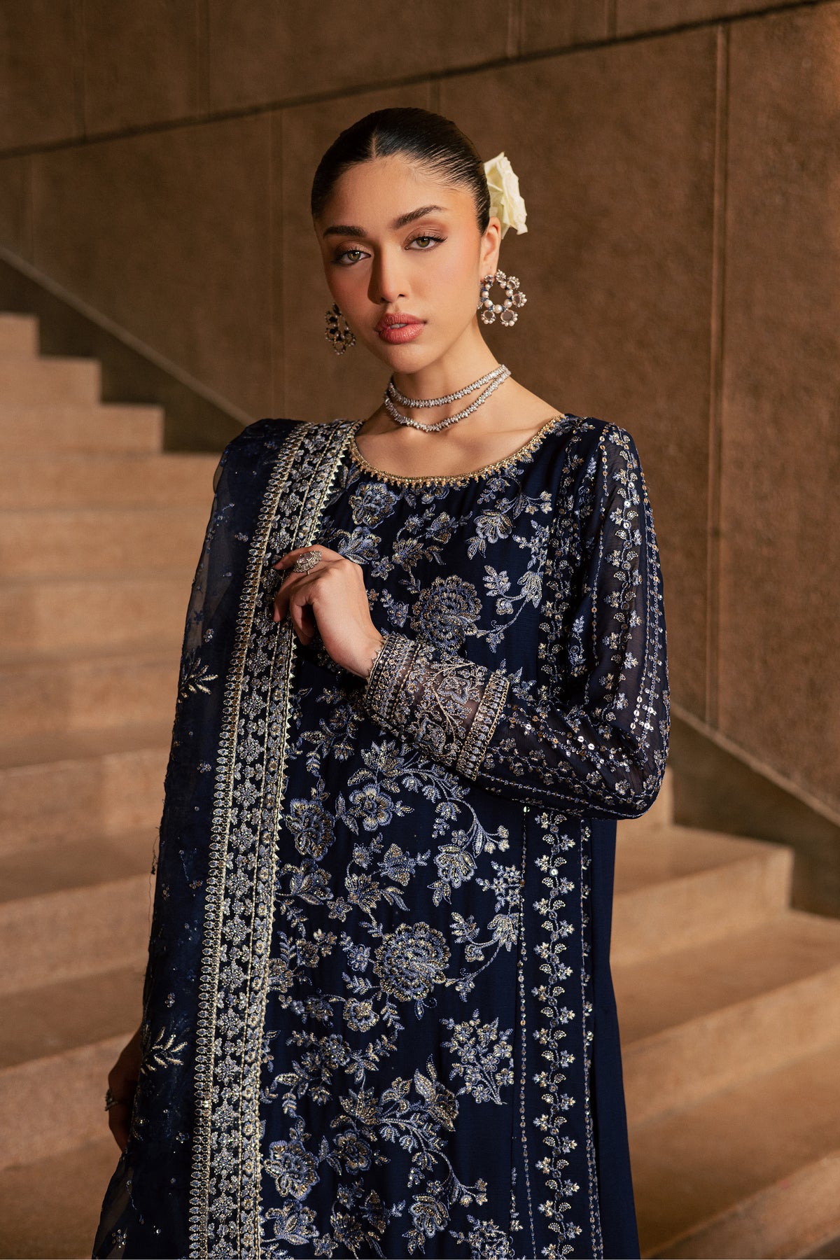 Copper 3Pc - Festive Luxe Pret BATIKLUXOCT26  BATIK   XS / Dark Navy / Crepe Chiffon