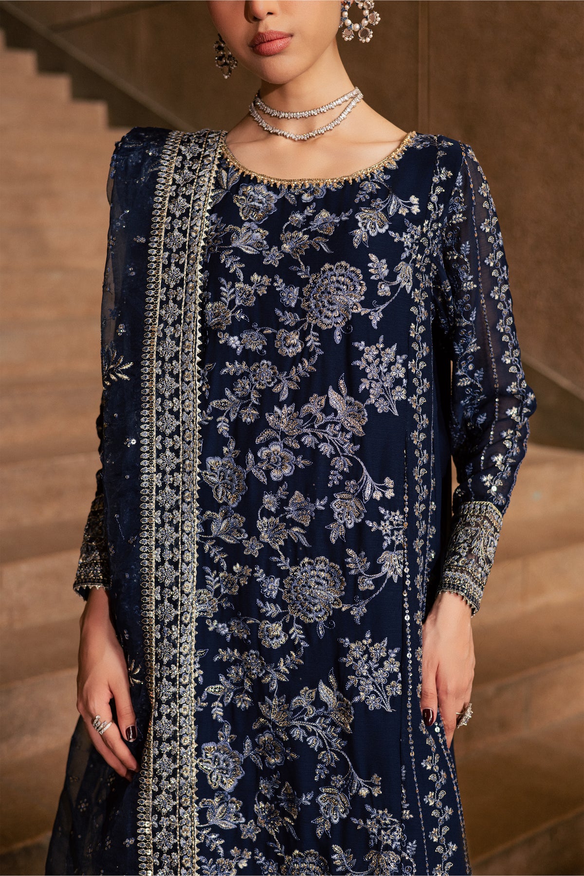 Copper 3Pc - Festive Luxe Pret BATIKLUXOCT26  BATIK   XS / Dark Navy / Crepe Chiffon