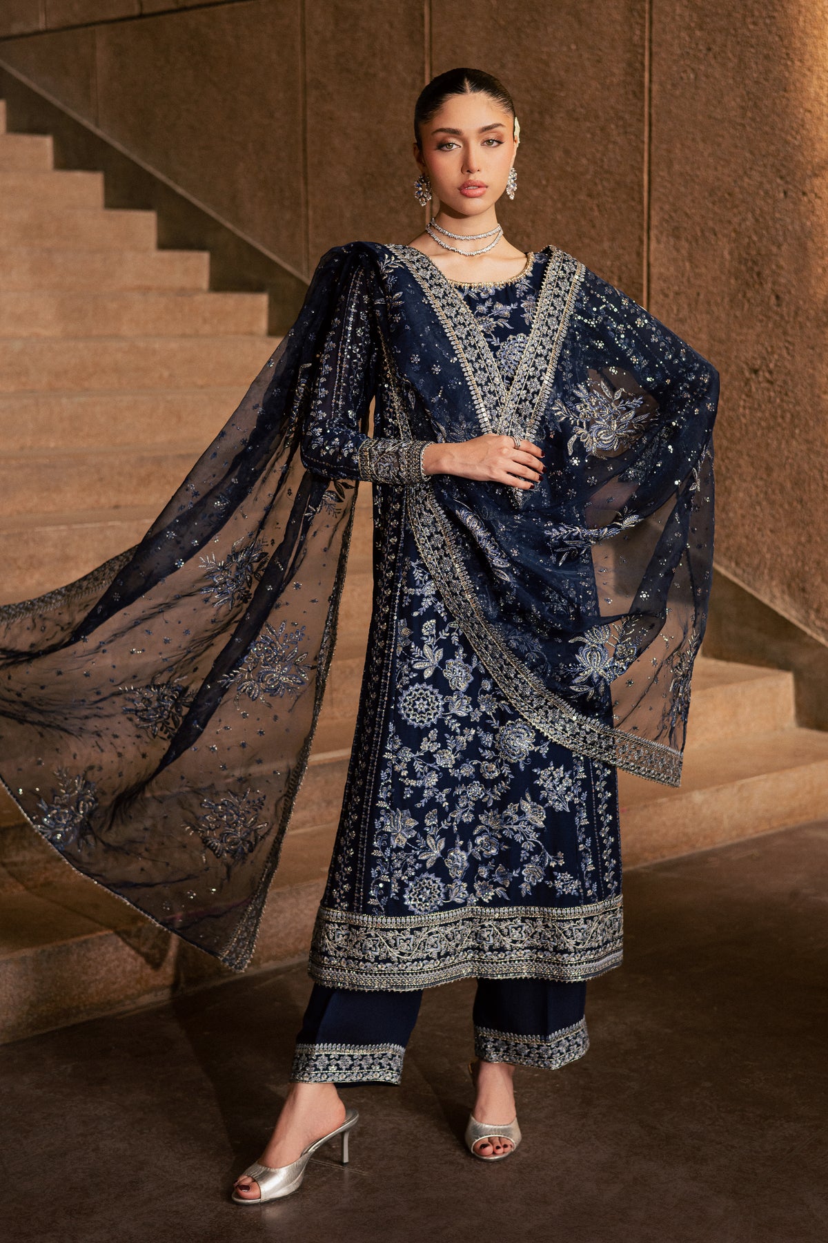 Copper 3Pc - Festive Luxe Pret BATIKLUXOCT26  BATIK   XS / Dark Navy / Crepe Chiffon