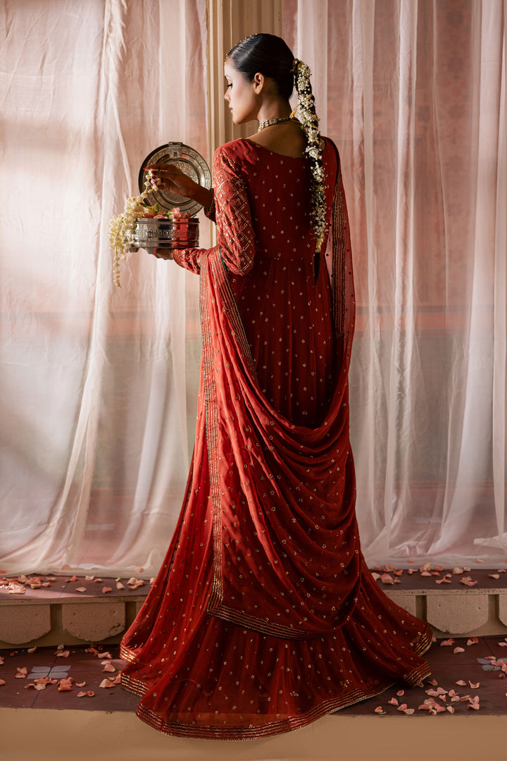  Crusteez 3Pc - Chiffon Wedding Frock BATIKLuxePRET2025  BATIK   S / Rust / Chiffon & Raw Silk-M / Rust / Chiffon & Raw Silk-L / Rust / Chiffon & Raw Silk