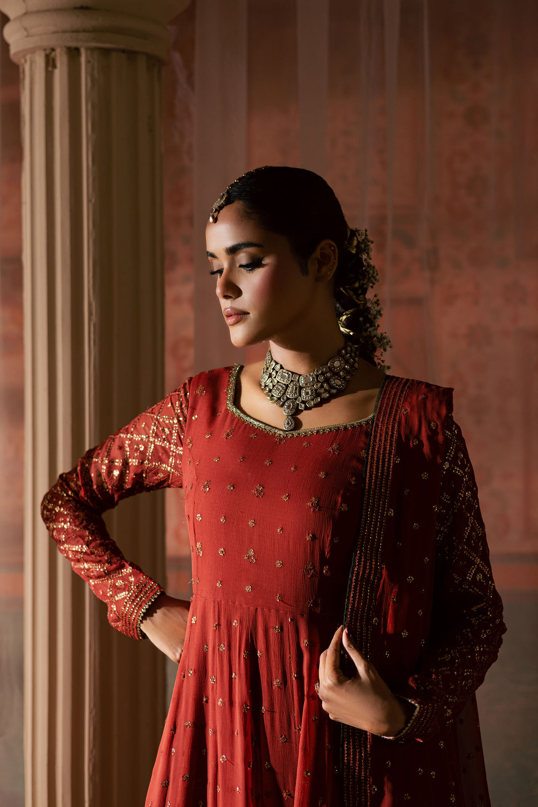  Crusteez 3Pc - Chiffon Wedding Frock BATIKLuxePRET2025  BATIK   S / Rust / Chiffon & Raw Silk-M / Rust / Chiffon & Raw Silk-L / Rust / Chiffon & Raw Silk