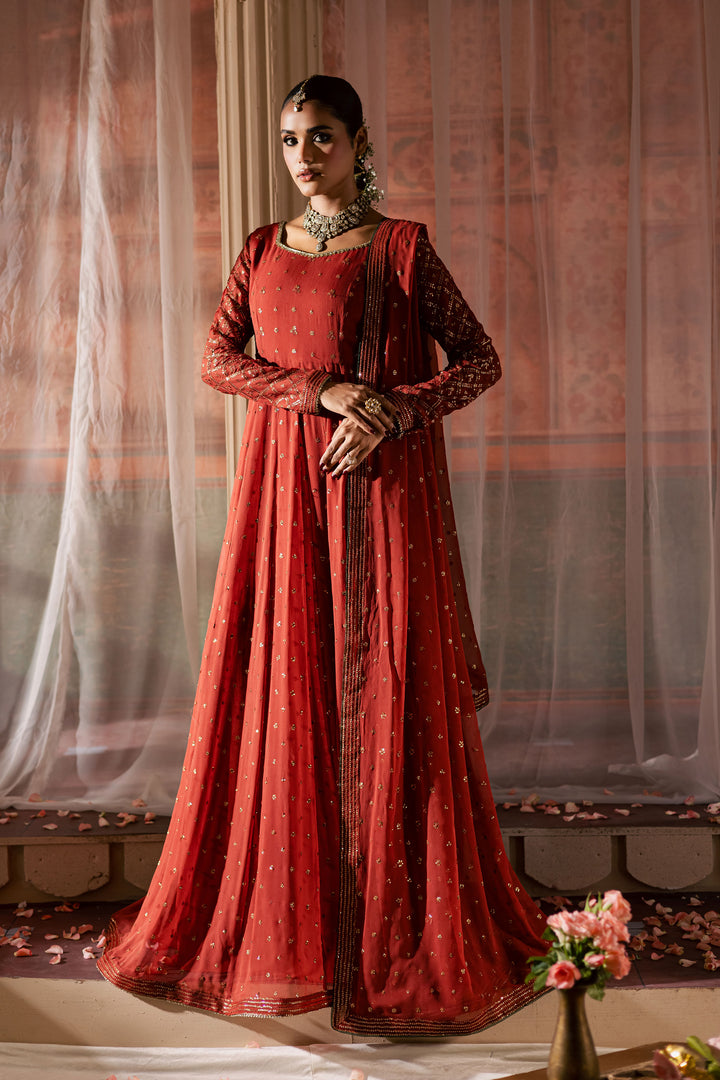  Crusteez 3Pc - Chiffon Wedding Frock BATIKLuxePRET2025  BATIK   S / Rust / Chiffon & Raw Silk-M / Rust / Chiffon & Raw Silk-L / Rust / Chiffon & Raw Silk