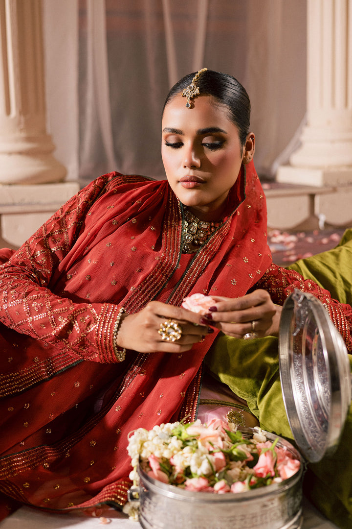  Crusteez 3Pc - Chiffon Wedding Frock BATIKLuxePRET2025  BATIK   S / Rust / Chiffon & Raw Silk-M / Rust / Chiffon & Raw Silk-L / Rust / Chiffon & Raw Silk