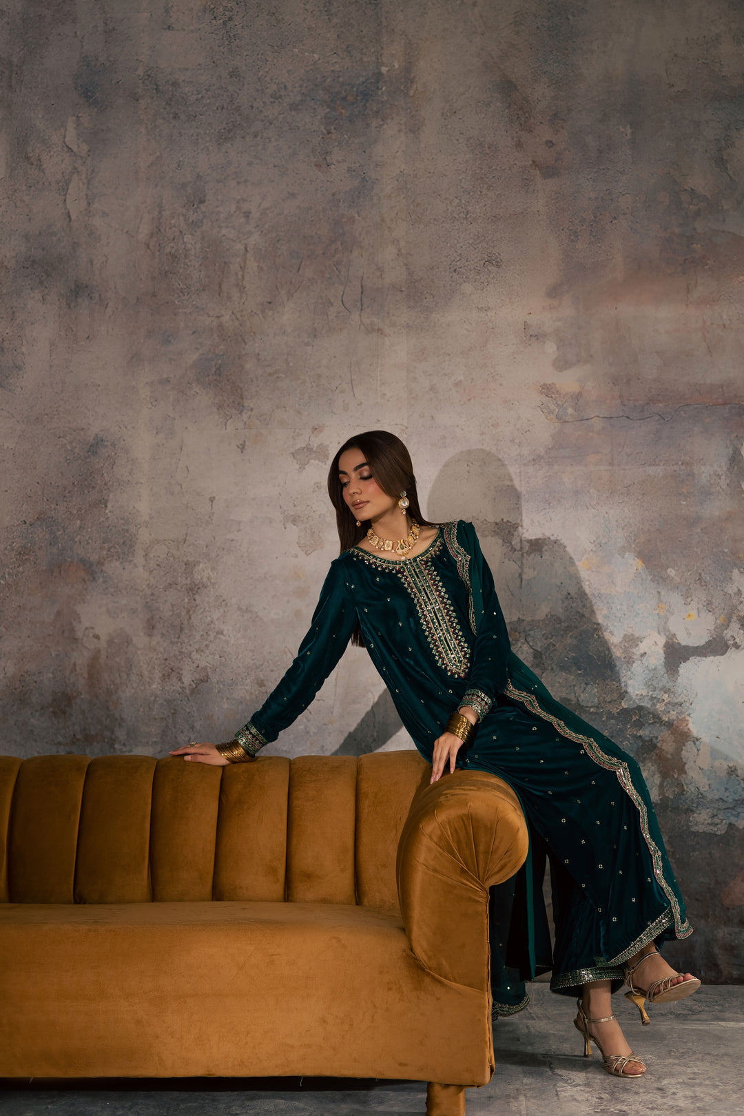  Cyan Westeria 3Pc - Velvet Formal Dress BATIKSTUDIO2025  BATIK   S / Cyan / Velvet-M / Cyan / Velvet-L / Cyan / Velvet