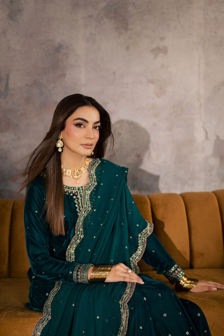  Cyan Westeria 3Pc - Velvet Formal Dress BATIKSTUDIO2025  BATIK   S / Cyan / Velvet-M / Cyan / Velvet-L / Cyan / Velvet