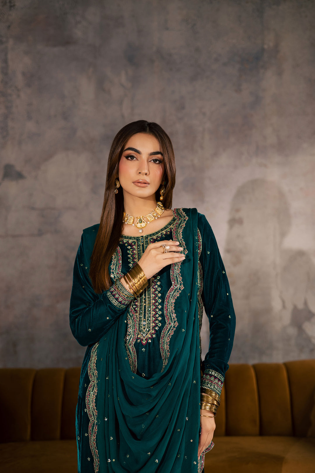  Cyan Westeria 3Pc - Velvet Formal Dress BATIKSTUDIO2025  BATIK   S / Cyan / Velvet-M / Cyan / Velvet-L / Cyan / Velvet