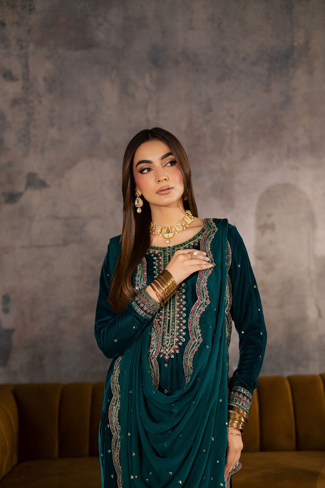  Cyan Westeria 3Pc - Velvet Formal Dress BATIKSTUDIO2025  BATIK   S / Cyan / Velvet-M / Cyan / Velvet-L / Cyan / Velvet