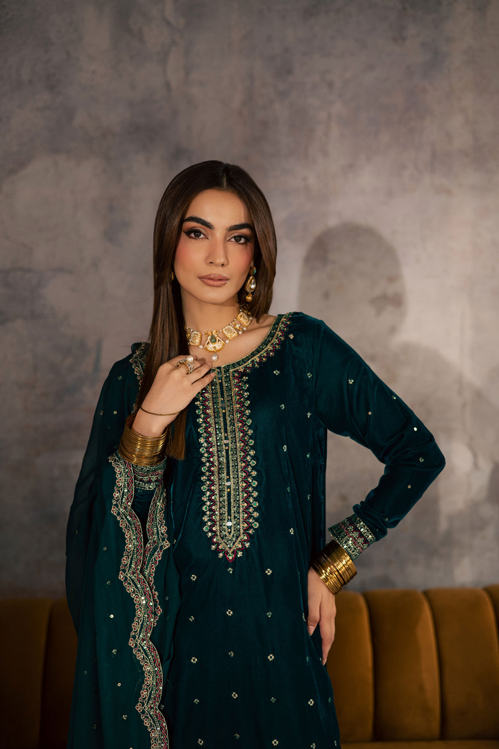  Cyan Westeria 3Pc - Velvet Formal Dress BATIKSTUDIO2025  BATIK   S / Cyan / Velvet-M / Cyan / Velvet-L / Cyan / Velvet