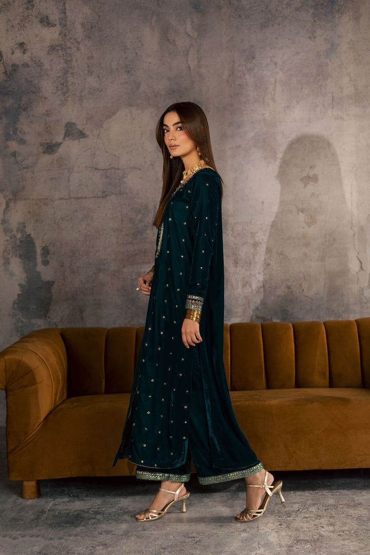  Cyan Westeria 3Pc - Velvet Formal Dress BATIKSTUDIO2025  BATIK   S / Cyan / Velvet-M / Cyan / Velvet-L / Cyan / Velvet