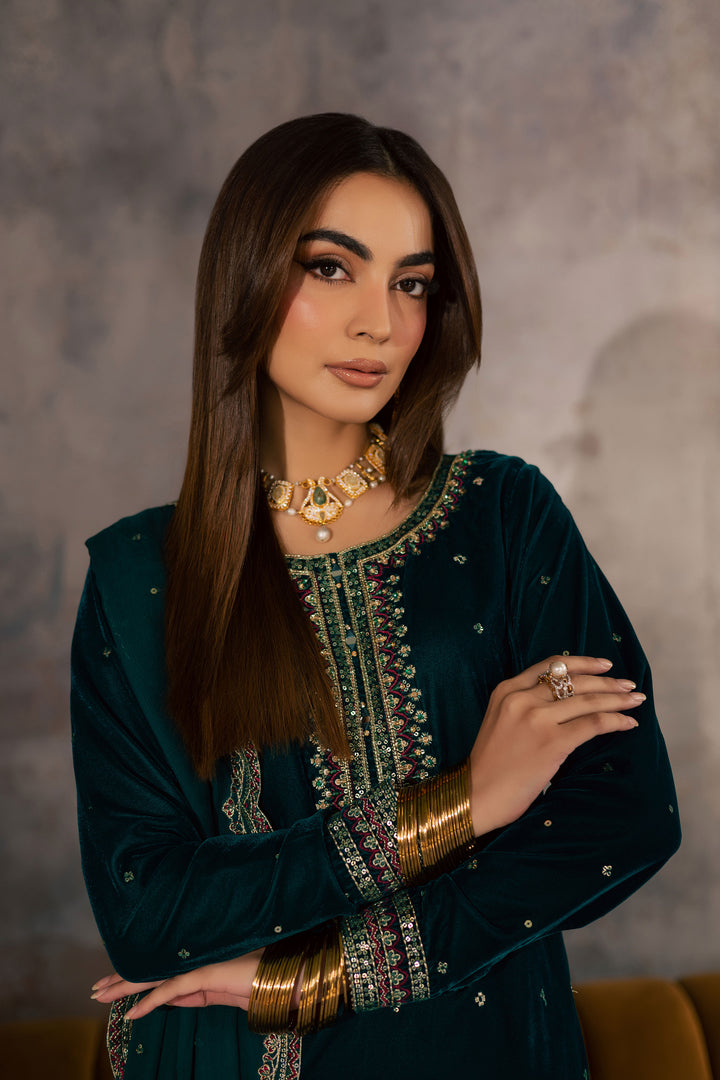  Cyan Westeria 3Pc - Velvet Formal Dress BATIKSTUDIO2025  BATIK   S / Cyan / Velvet-M / Cyan / Velvet-L / Cyan / Velvet