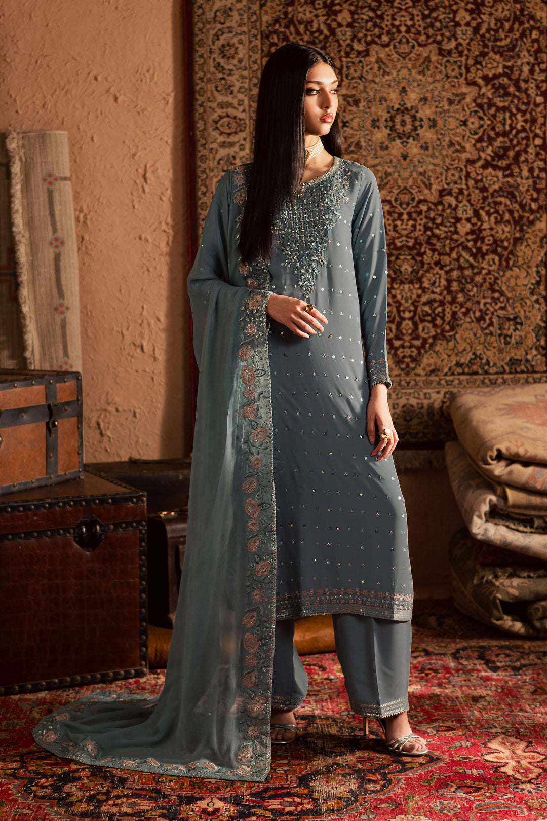  Daisy 3Pc - Festive Luxe Pret BATIKSTUDIO2025  BATIK   S / Powder / Georgette-M / Powder / Georgette-L / Powder / Georgette