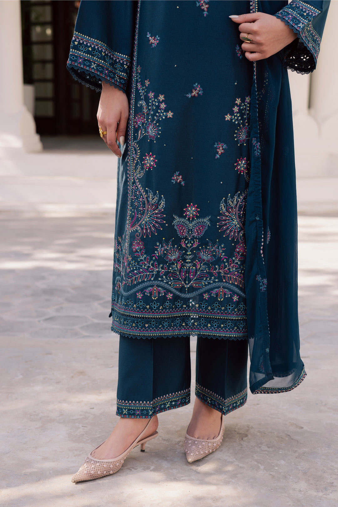  Dark Aqua 3Pc - Embroidered Karandi Dress BATIK WINTER PRET 2025  BATIK   XS / Deep Teal / Karandi-S / Deep Teal / Karandi-M / Deep Teal / Karandi-L / Deep Teal / Karandi-XL / Deep Teal / Karandi