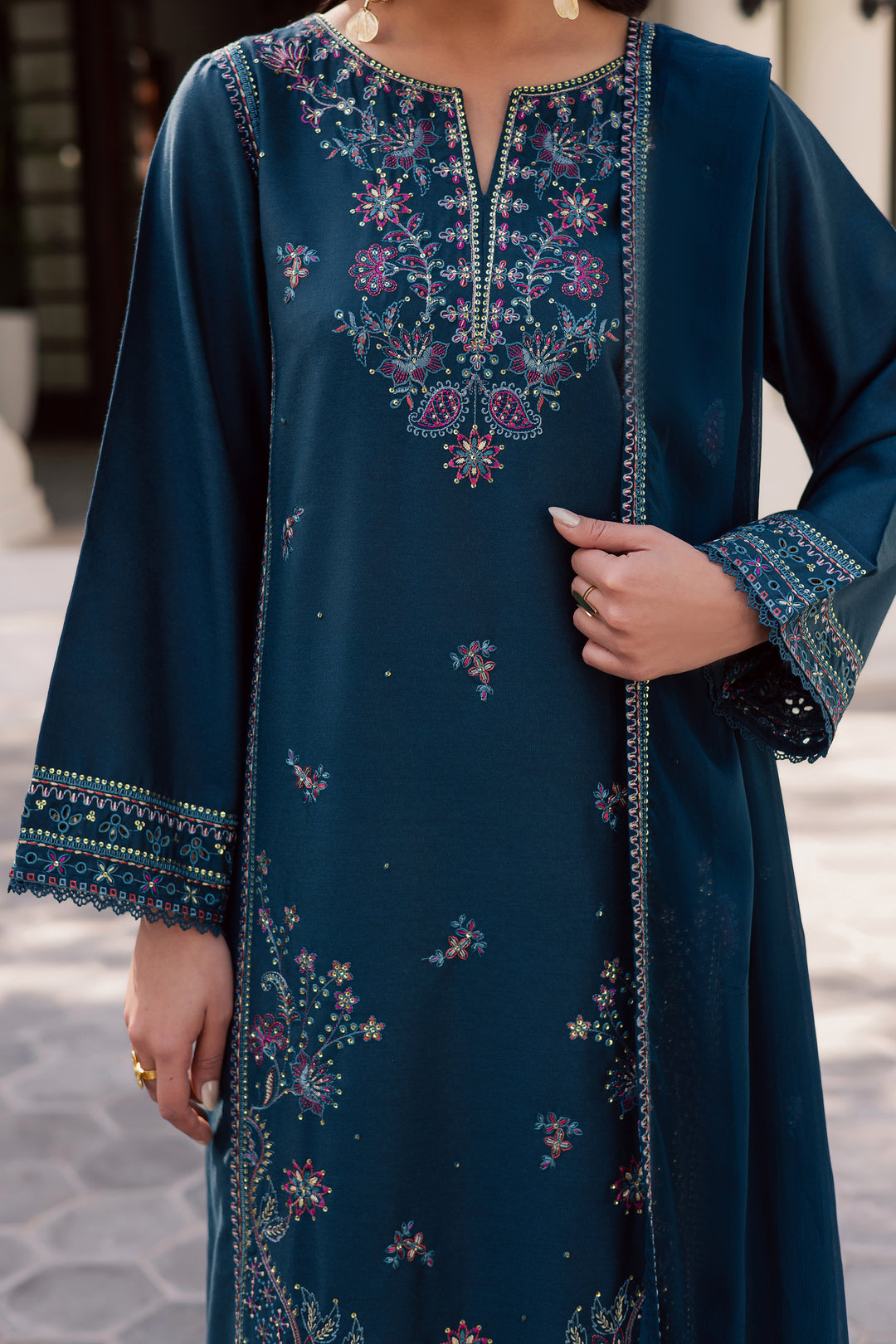  Dark Aqua 3Pc - Embroidered Karandi Dress BATIK WINTER PRET 2025  BATIK   XS / Deep Teal / Karandi-S / Deep Teal / Karandi-M / Deep Teal / Karandi-L / Deep Teal / Karandi-XL / Deep Teal / Karandi
