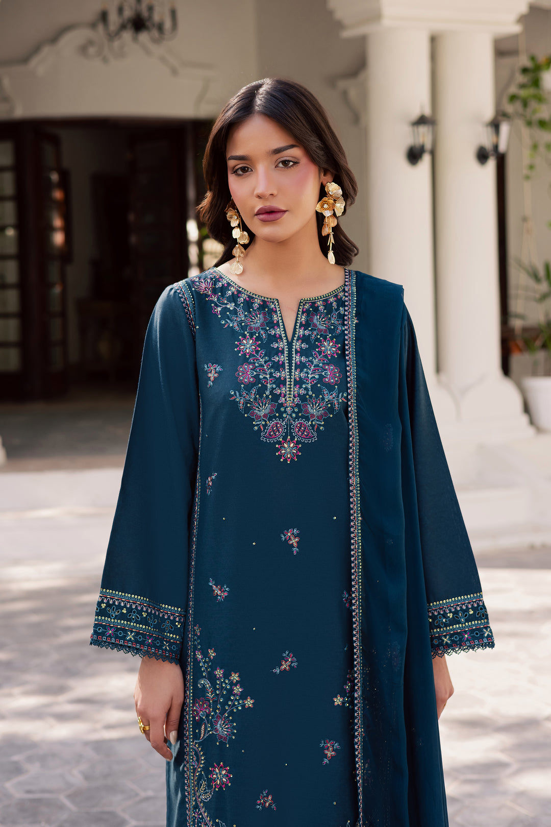  Dark Aqua 3Pc - Embroidered Karandi Dress BATIK WINTER PRET 2025  BATIK   XS / Deep Teal / Karandi-S / Deep Teal / Karandi-M / Deep Teal / Karandi-L / Deep Teal / Karandi-XL / Deep Teal / Karandi