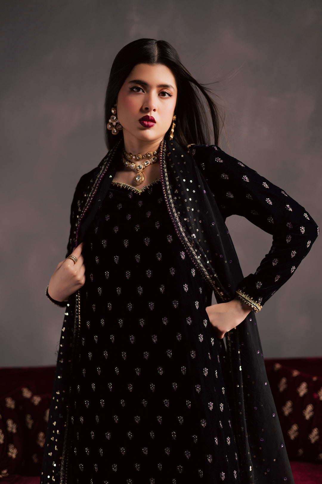  Dark Haze 3Pc - Velvet Luxe Pret BATIKLuxePRET2025  BATIK   XS / Black / Velvet-S / Black / Velvet-M / Black / Velvet-L / Black / Velvet-XL / Black / Velvet