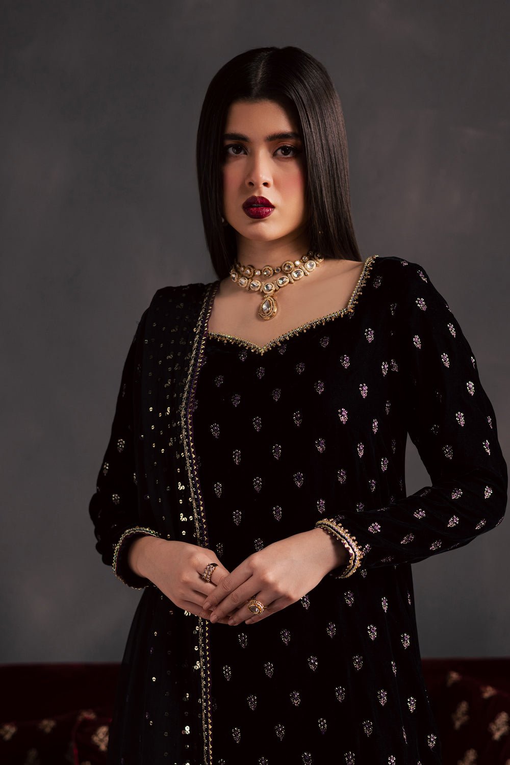  Dark Haze 3Pc - Velvet Luxe Pret BATIKLuxePRET2025  BATIK   XS / Black / Velvet-S / Black / Velvet-M / Black / Velvet-L / Black / Velvet-XL / Black / Velvet