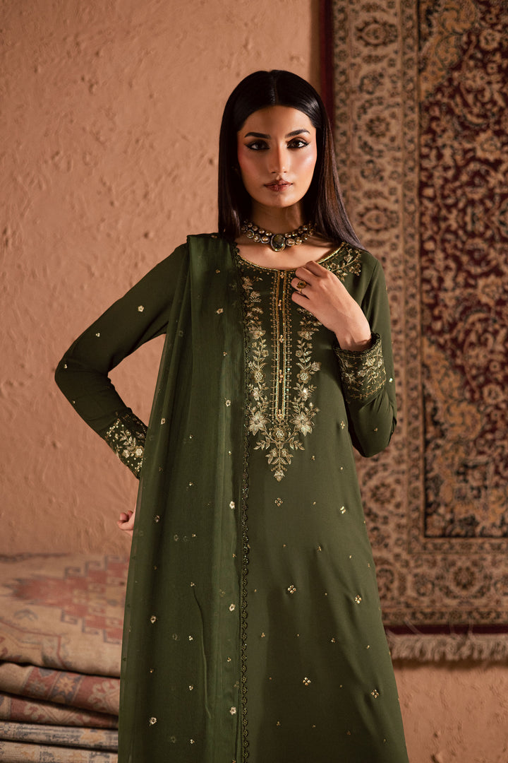  Dark Jade 3Pc- Festive Luxe Pret BATIKSTUDIO2025  BATIK   S / Mehndi Green / Georgette-M / Mehndi Green / Georgette-L / Mehndi Green / Georgette