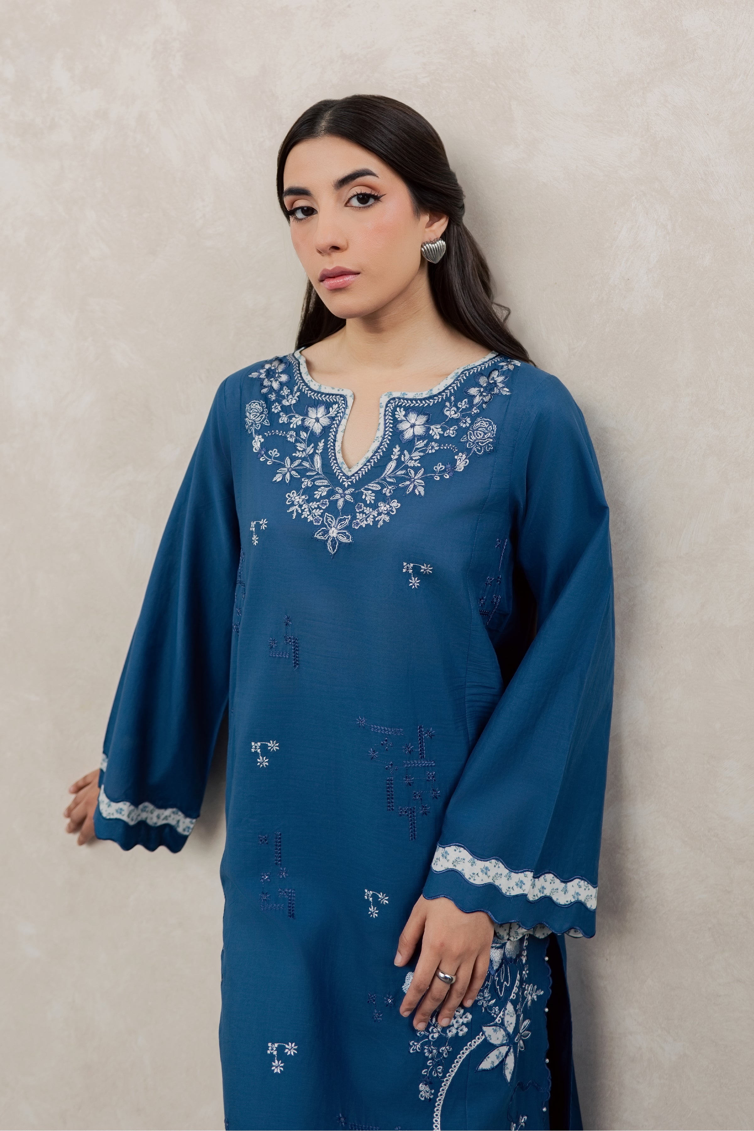 Dark Ravena 2Pc - Embroidered Lawn Dress EverydayEdit26  BATIK   XS / Ocean Blue / Pima Lawn