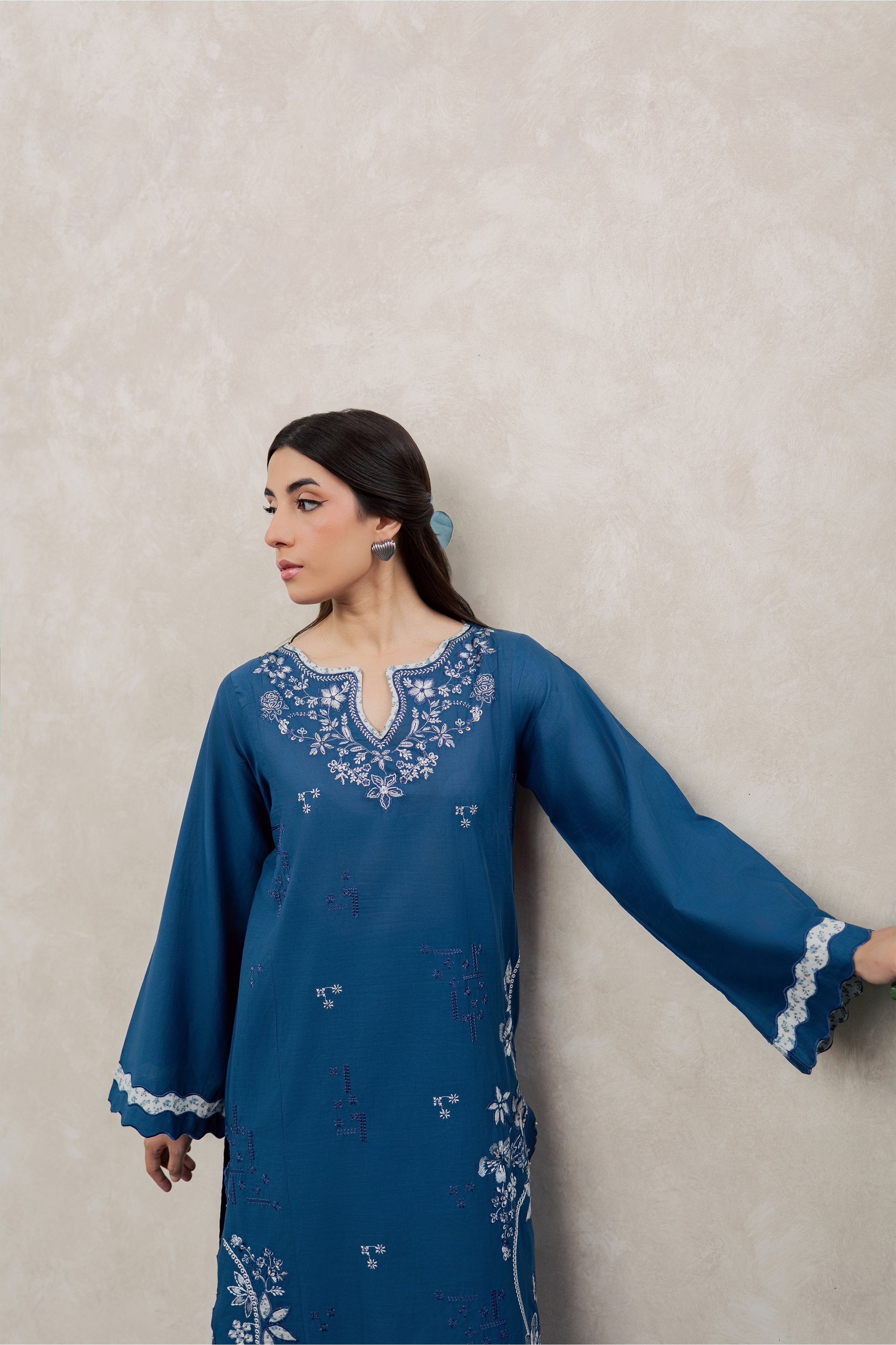 Dark Ravena 2Pc - Embroidered Lawn Dress EverydayEdit26  BATIK   XS / Ocean Blue / Pima Lawn