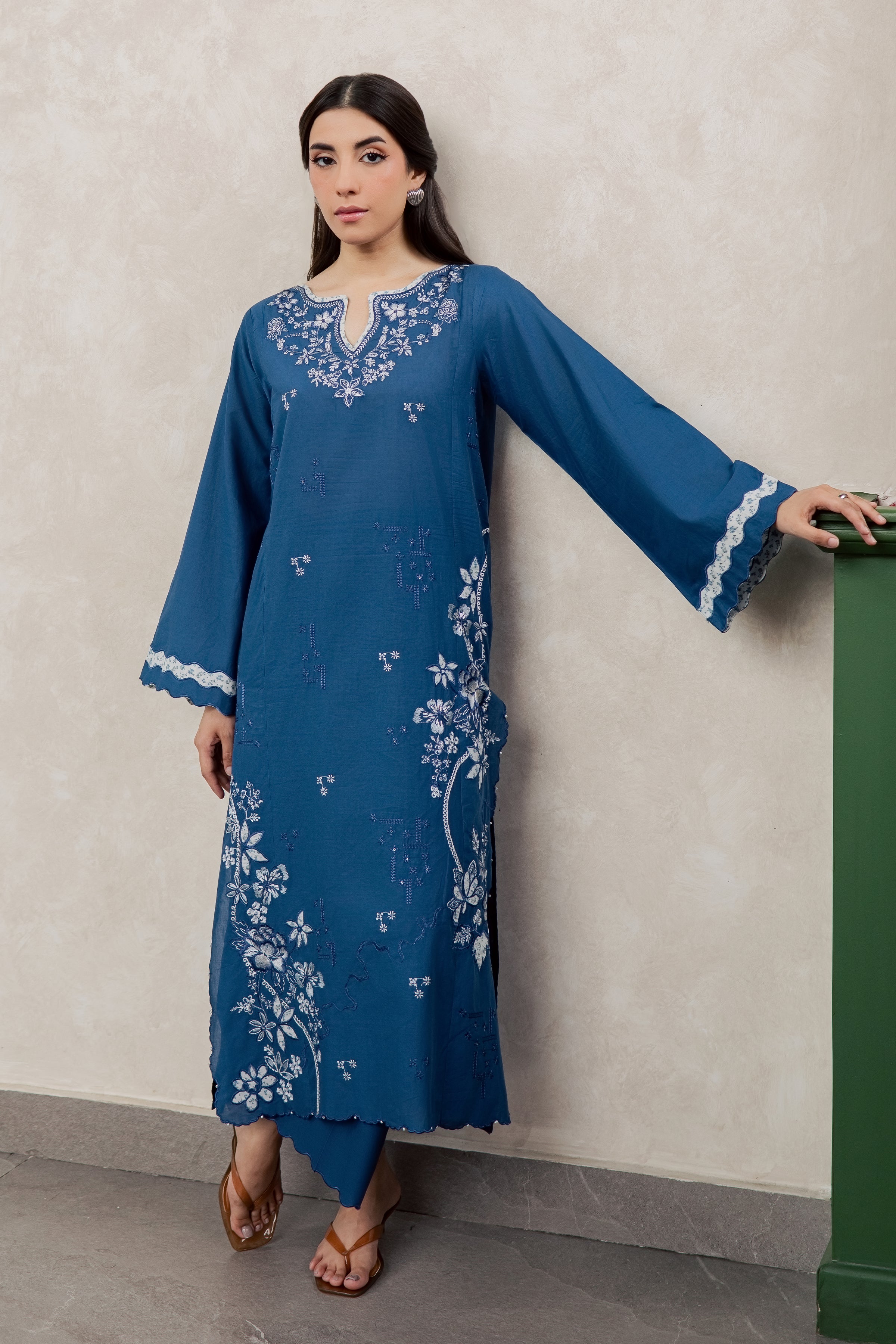 Dark Ravena 2Pc - Embroidered Lawn Dress EverydayEdit26  BATIK   XS / Ocean Blue / Pima Lawn
