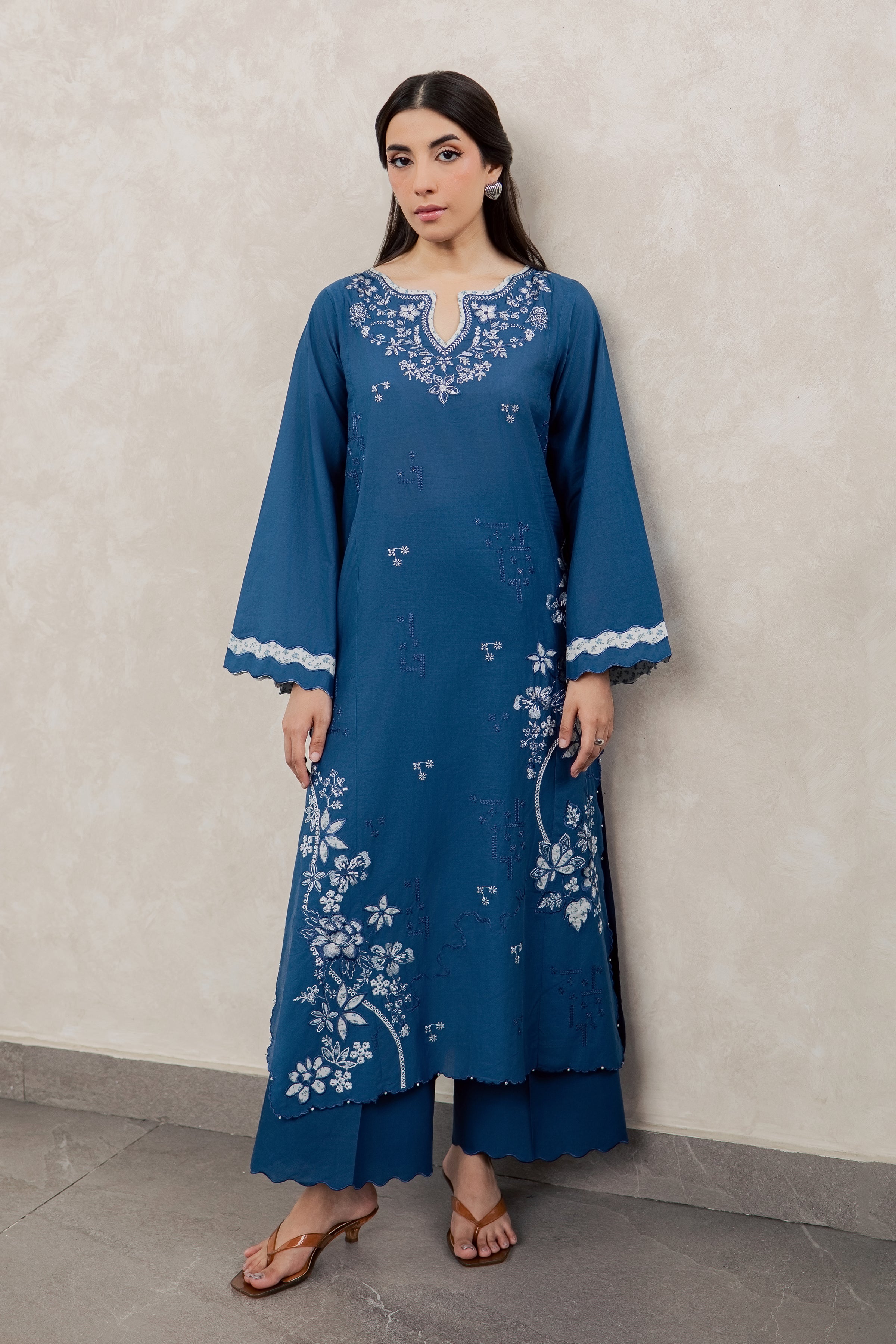 Dark Ravena 2Pc - Embroidered Lawn Dress EverydayEdit26  BATIK   XS / Ocean Blue / Pima Lawn