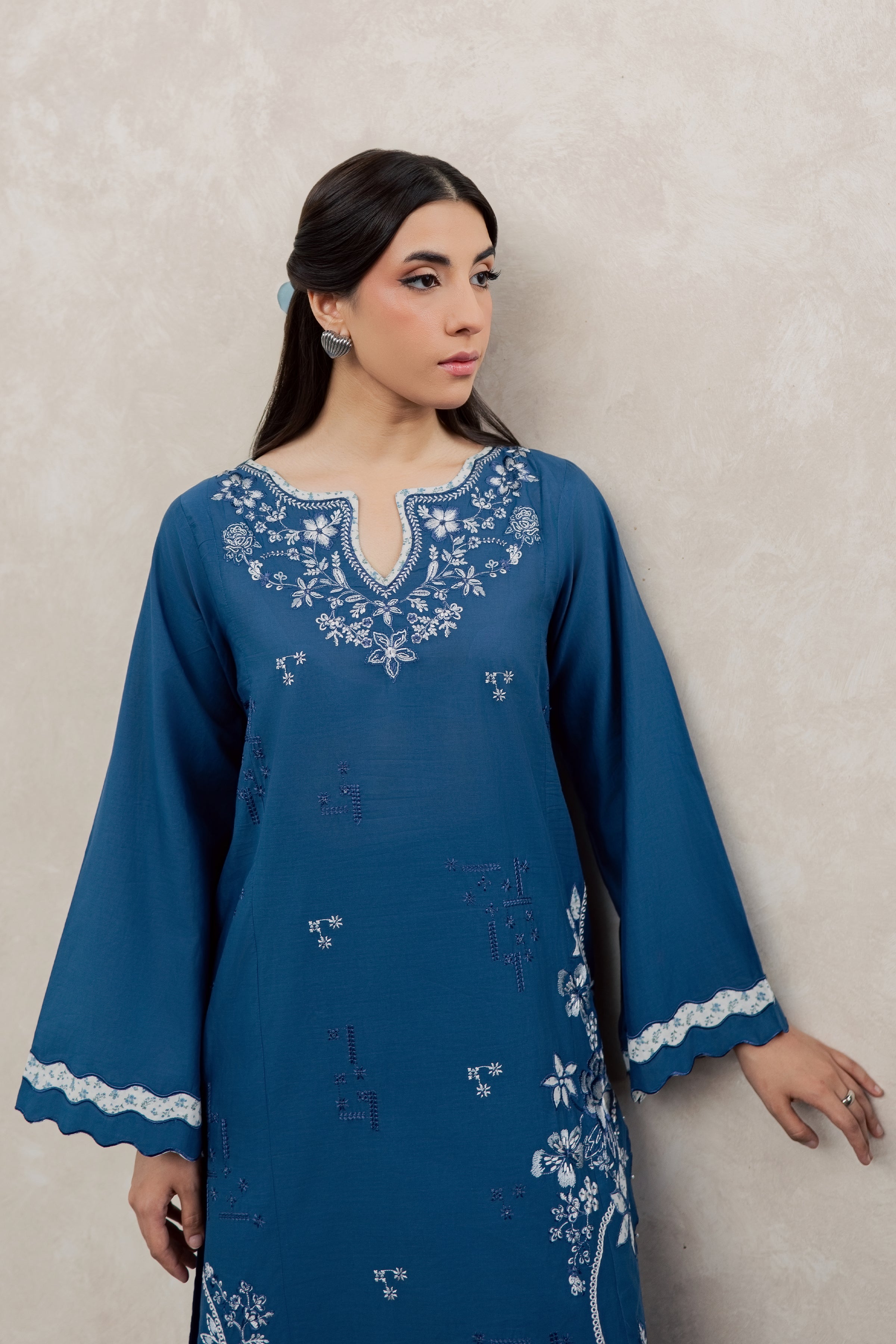 Dark Ravena 2Pc - Embroidered Lawn Dress EverydayEdit26  BATIK   XS / Ocean Blue / Pima Lawn