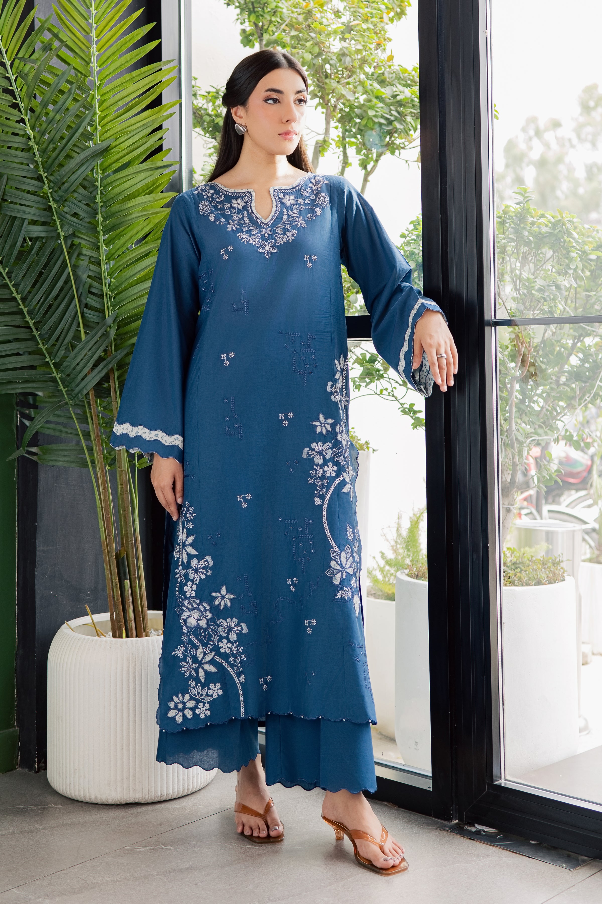 Dark Ravena 2Pc - Embroidered Lawn Dress EverydayEdit26  BATIK   XS / Ocean Blue / Pima Lawn