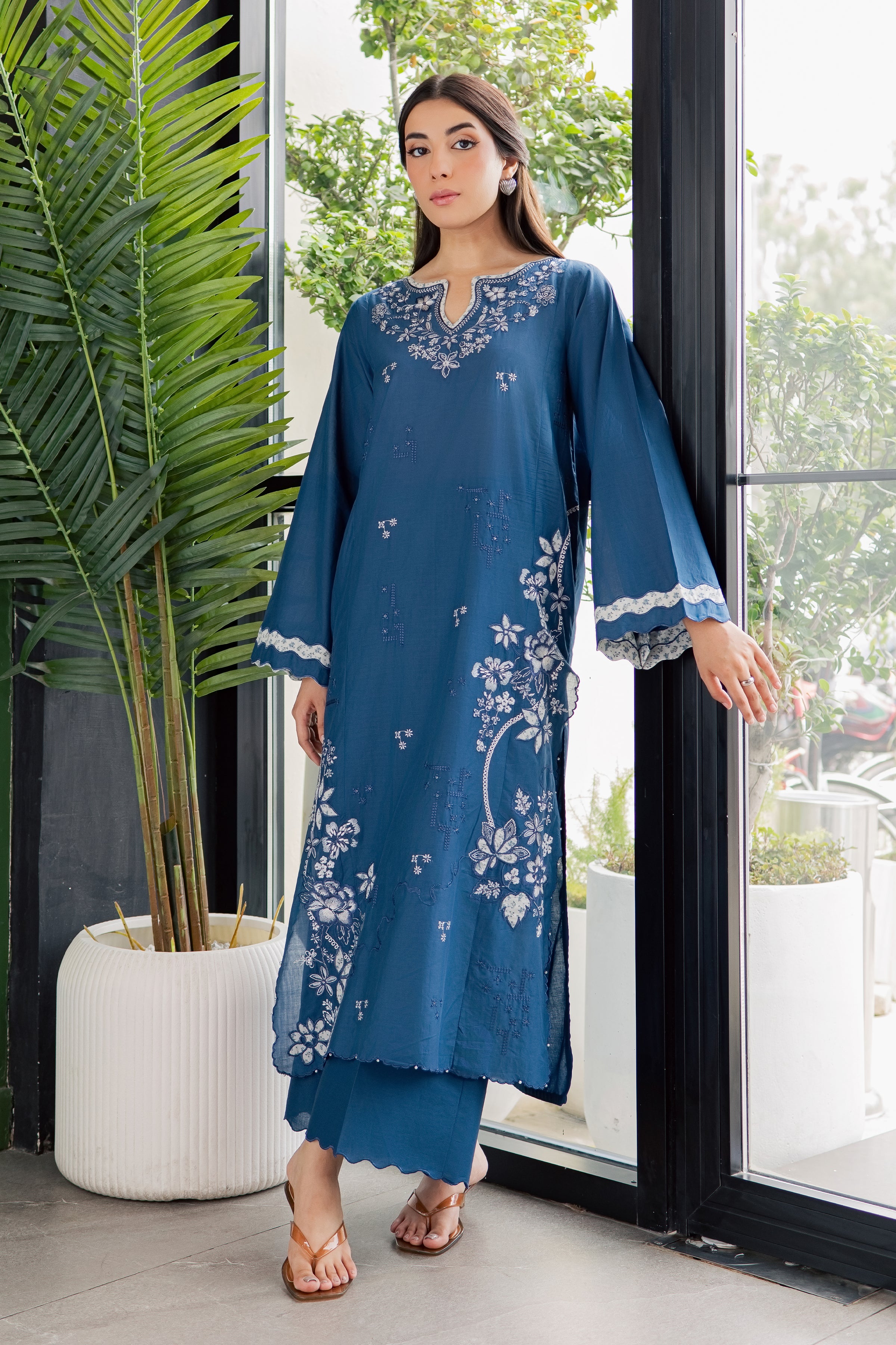 Dark Ravena 2Pc - Embroidered Lawn Dress EverydayEdit26  BATIK   XS / Ocean Blue / Pima Lawn