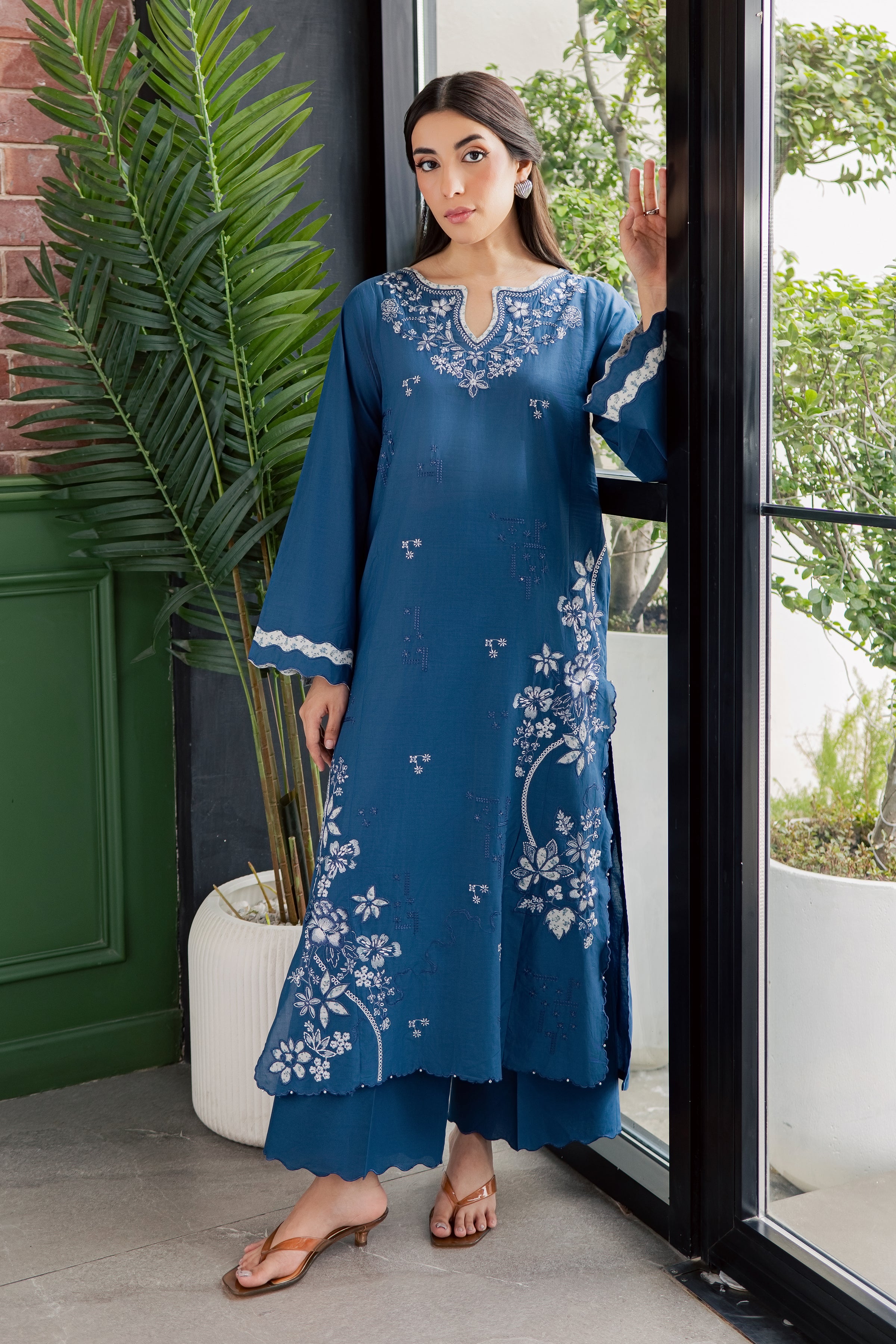 Dark Ravena 2Pc - Embroidered Lawn Dress EverydayEdit26  BATIK   XS / Ocean Blue / Pima Lawn