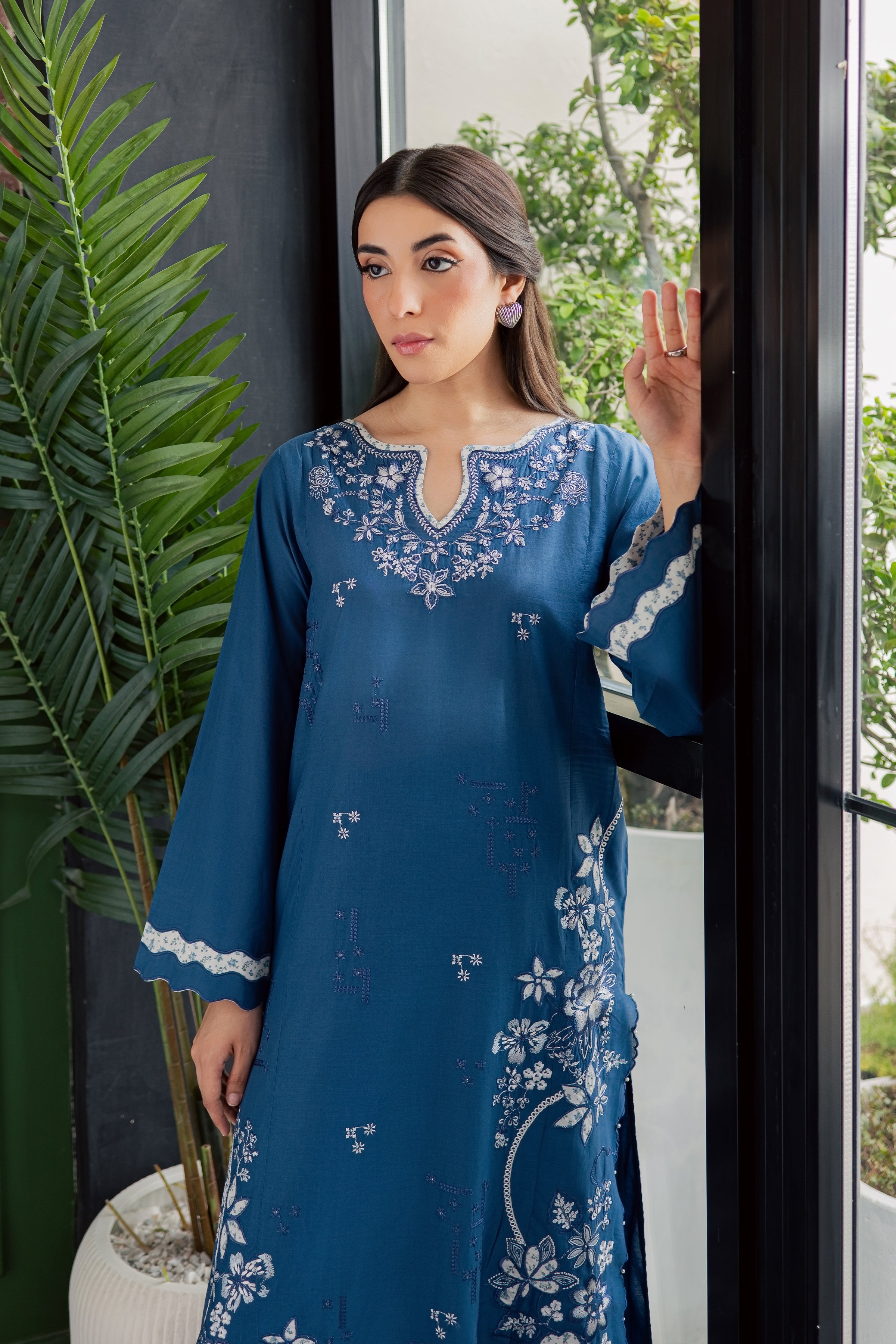 Dark Ravena 2Pc - Embroidered Lawn Dress EverydayEdit26  BATIK   XS / Ocean Blue / Pima Lawn