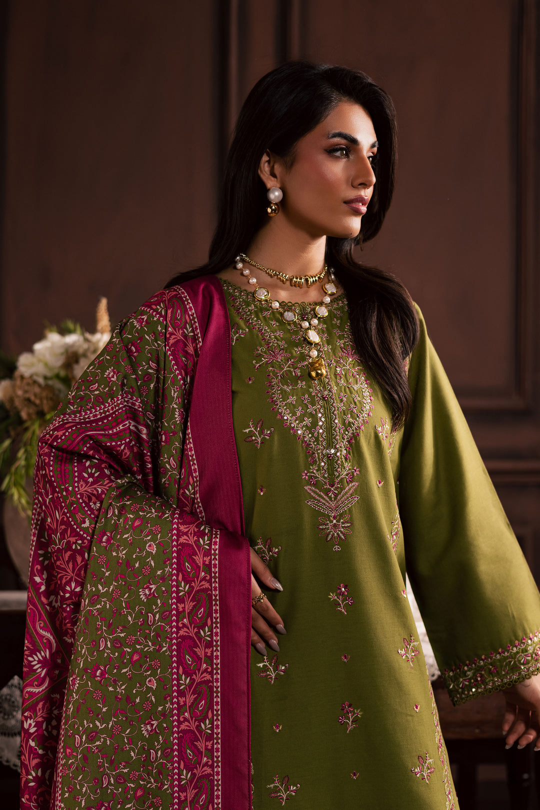Darla 3Pc - Embroidered Khaddar Dress