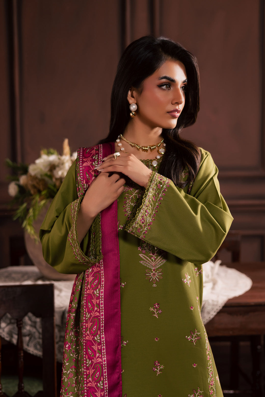 Darla 3Pc - Embroidered Khaddar Dress