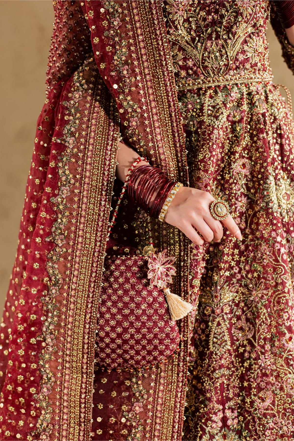 Dastaan 4Pc - Bridal Dress BATIKBRIDAL2026  BATIK   S / Maroon / Organza