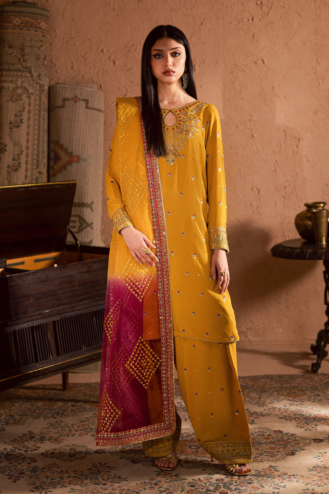  Daylilly 3Pc- Festive Luxe Pret BATIKSTUDIO2025  BATIK   S / Lime Green / Georgette-M / Lime Green / Georgette-L / Lime Green / Georgette