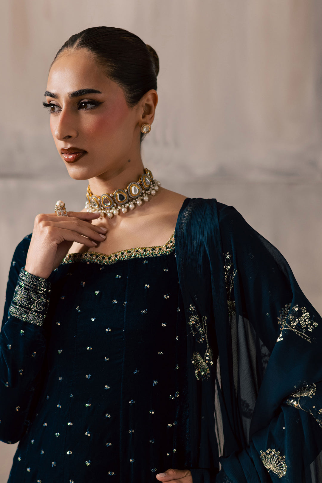  Delphinium 3Pc - Velvet Luxe Pret BATIKLuxePRET2025  BATIK   XS / Teal / Velvet-S / Teal / Velvet-M / Teal / Velvet-L / Teal / Velvet-XL / Teal / Velvet