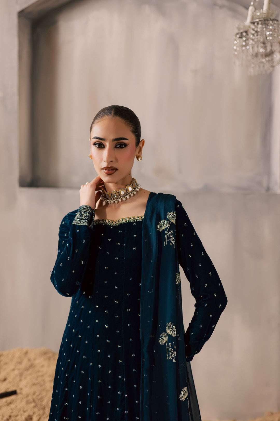  Delphinium 3Pc - Velvet Luxe Pret BATIKLuxePRET2025  BATIK   XS / Teal / Velvet-S / Teal / Velvet-M / Teal / Velvet-L / Teal / Velvet-XL / Teal / Velvet