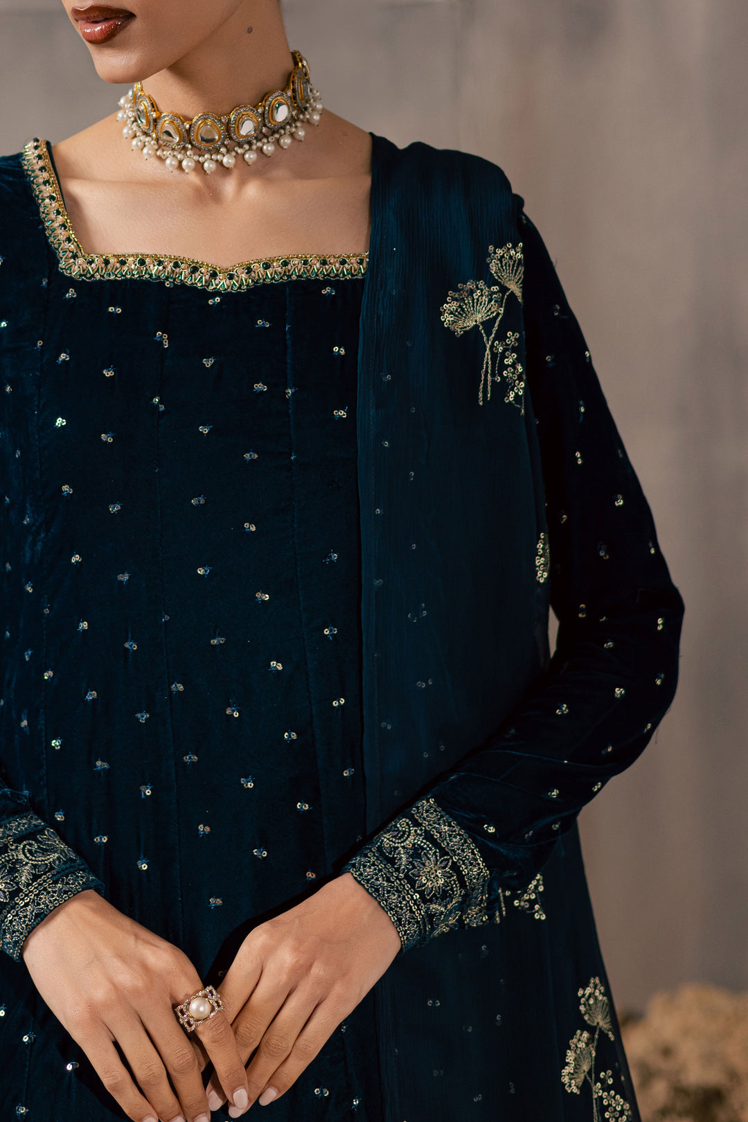  Delphinium 3Pc - Velvet Luxe Pret BATIKLuxePRET2025  BATIK   XS / Teal / Velvet-S / Teal / Velvet-M / Teal / Velvet-L / Teal / Velvet-XL / Teal / Velvet