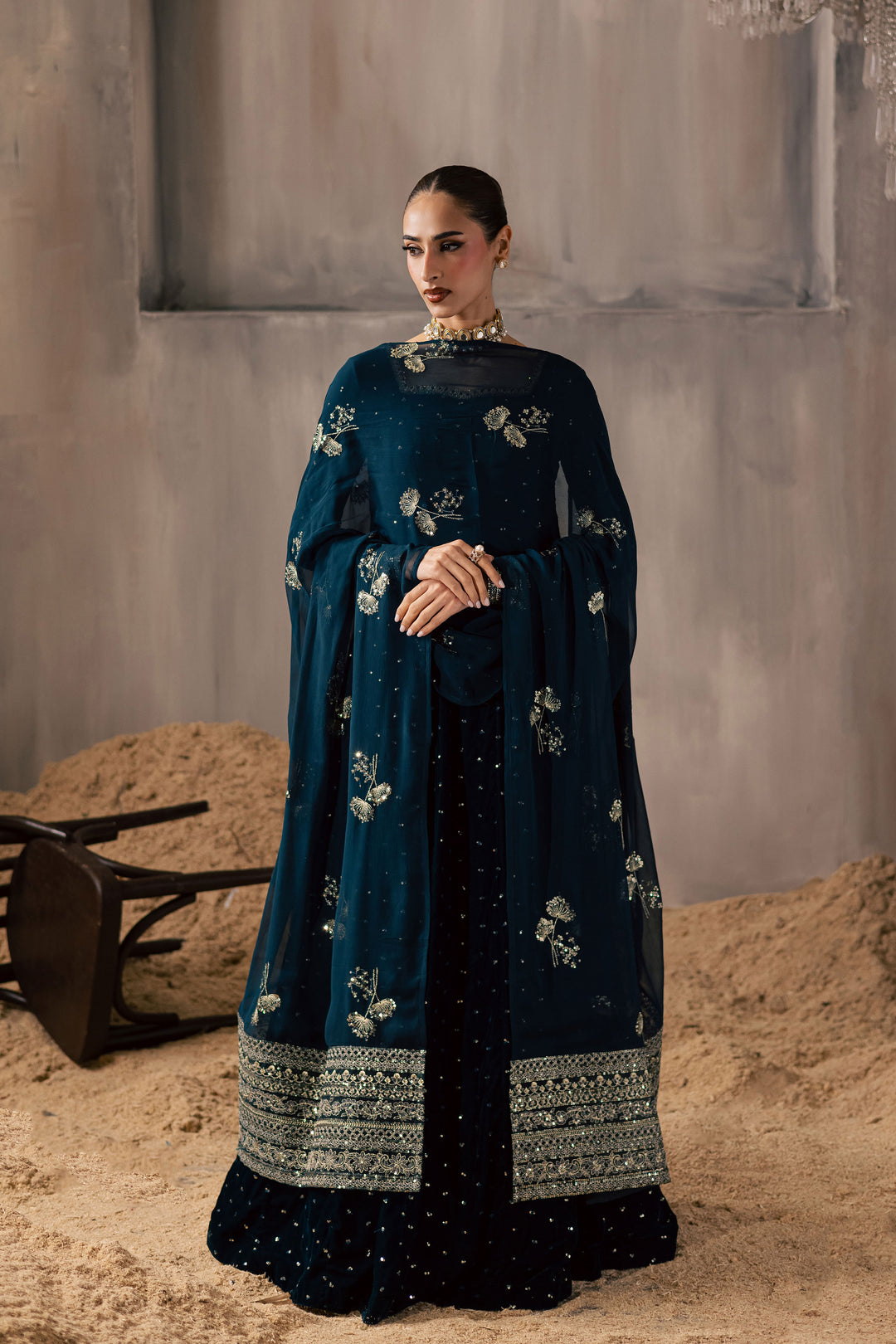  Delphinium 3Pc - Velvet Luxe Pret BATIKLuxePRET2025  BATIK   XS / Teal / Velvet-S / Teal / Velvet-M / Teal / Velvet-L / Teal / Velvet-XL / Teal / Velvet