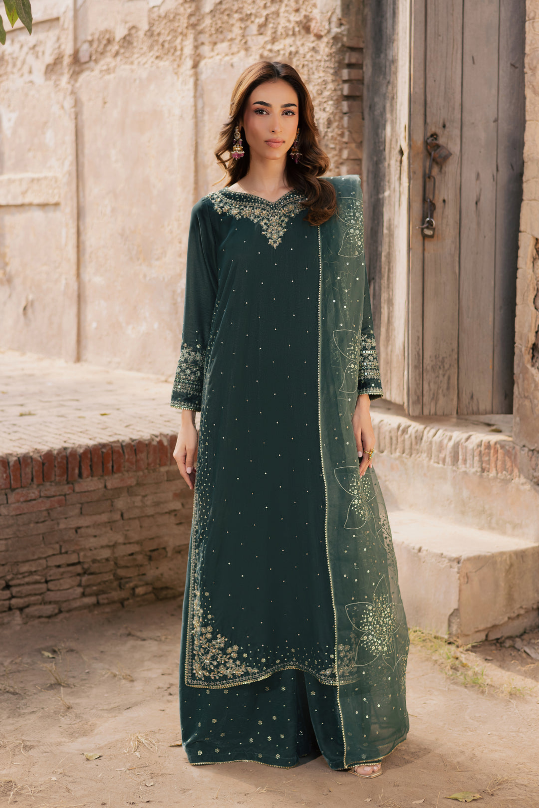  Dhamak 3Pc - Festive Velvet Pret BATIKLuxePRET  BATIK   XS / Steel Teal / Velvet-S / Steel Teal / Velvet-M / Steel Teal / Velvet-L / Steel Teal / Velvet-XL / Steel Teal / Velvet