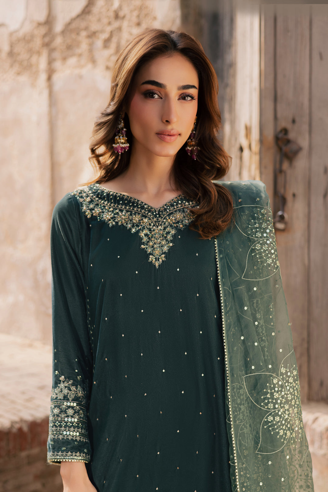  Dhamak 3Pc - Festive Velvet Pret BATIKLuxePRET  BATIK   XS / Steel Teal / Velvet-S / Steel Teal / Velvet-M / Steel Teal / Velvet-L / Steel Teal / Velvet-XL / Steel Teal / Velvet