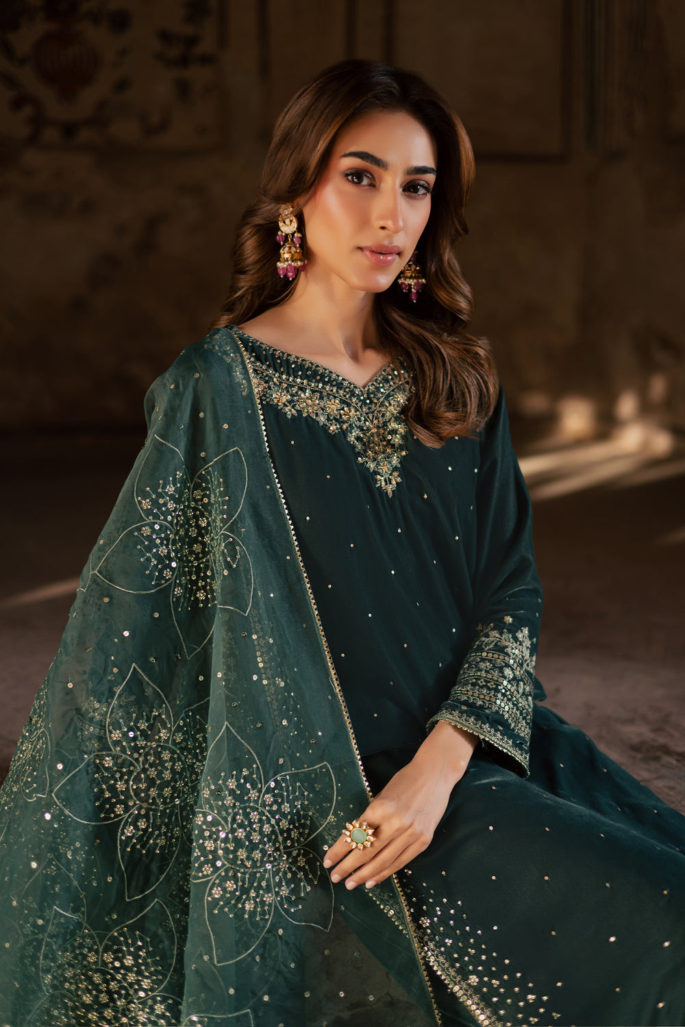  Dhamak 3Pc - Festive Velvet Pret BATIKLuxePRET  BATIK   XS / Steel Teal / Velvet-S / Steel Teal / Velvet-M / Steel Teal / Velvet-L / Steel Teal / Velvet-XL / Steel Teal / Velvet