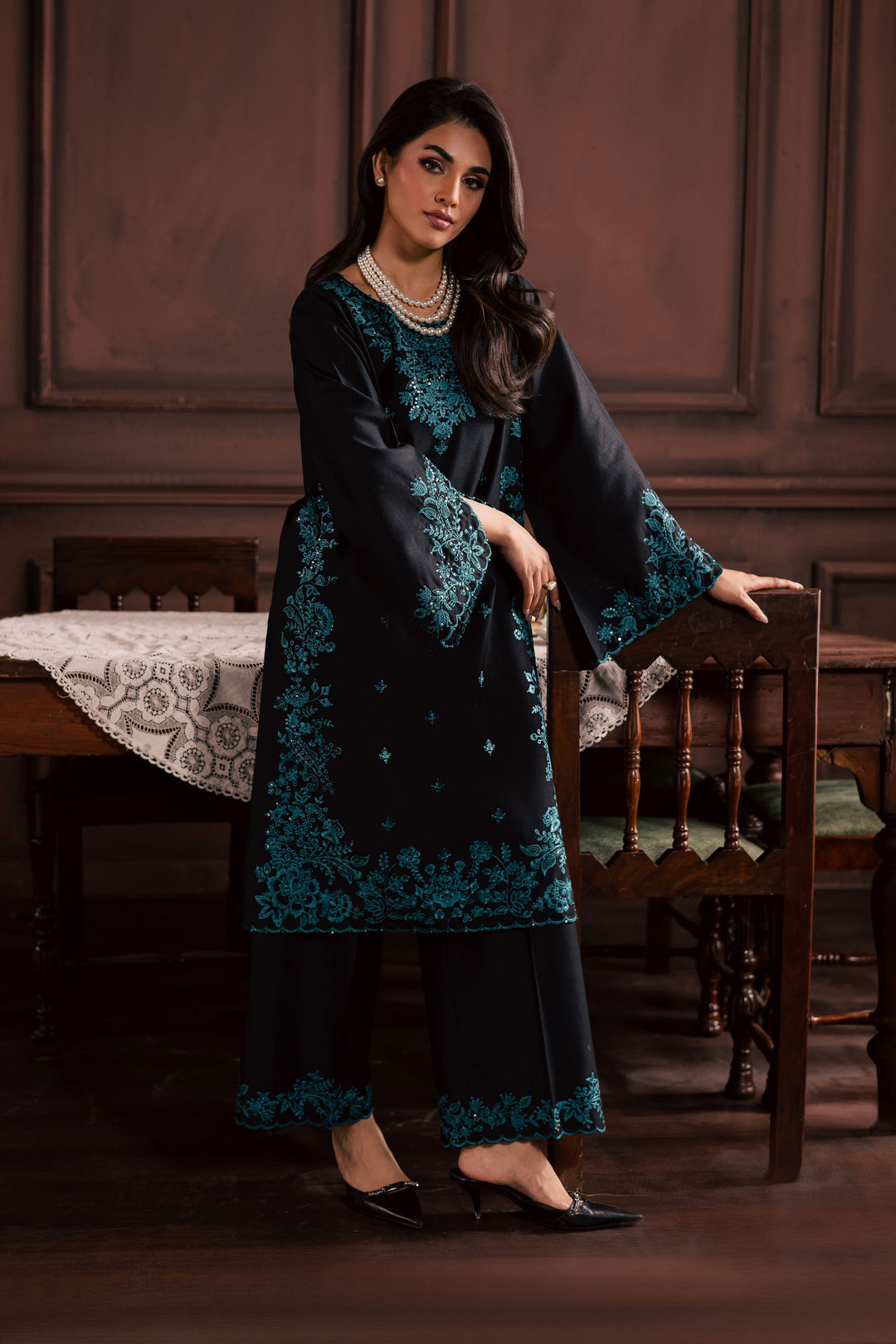  Dreamboat 2Pc - Embroidered Karandi Dress BATIK WINTER PRET 2025  BATIK   XS / Black / Karandi-S / Black / Karandi-M / Black / Karandi-L / Black / Karandi-XL / Black / Karandi