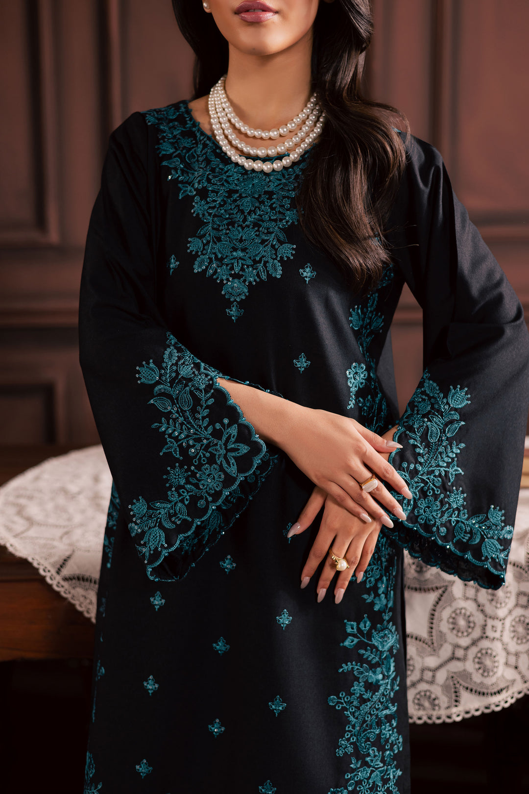  Dreamboat 2Pc - Embroidered Karandi Dress BATIK WINTER PRET 2025  BATIK   XS / Black / Karandi-S / Black / Karandi-M / Black / Karandi-L / Black / Karandi-XL / Black / Karandi