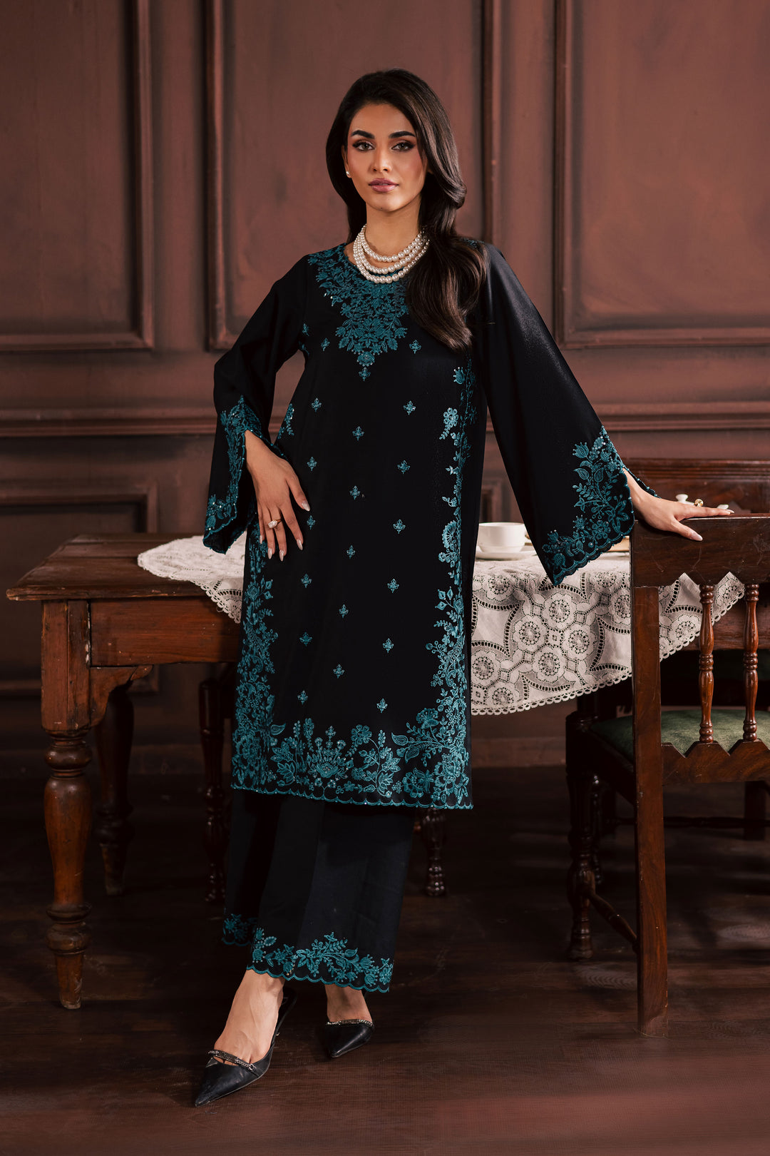 Dreamboat 2Pc - Embroidered Karandi Dress BATIK WINTER PRET 2025  BATIK   XS / Black / Karandi-S / Black / Karandi-M / Black / Karandi-L / Black / Karandi-XL / Black / Karandi